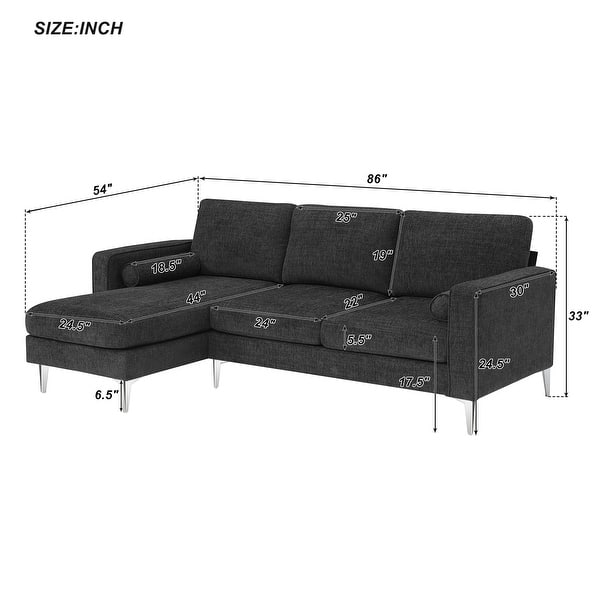 86" Convertible Sectional Sofa, LShaped Couch with Reversible Chaise